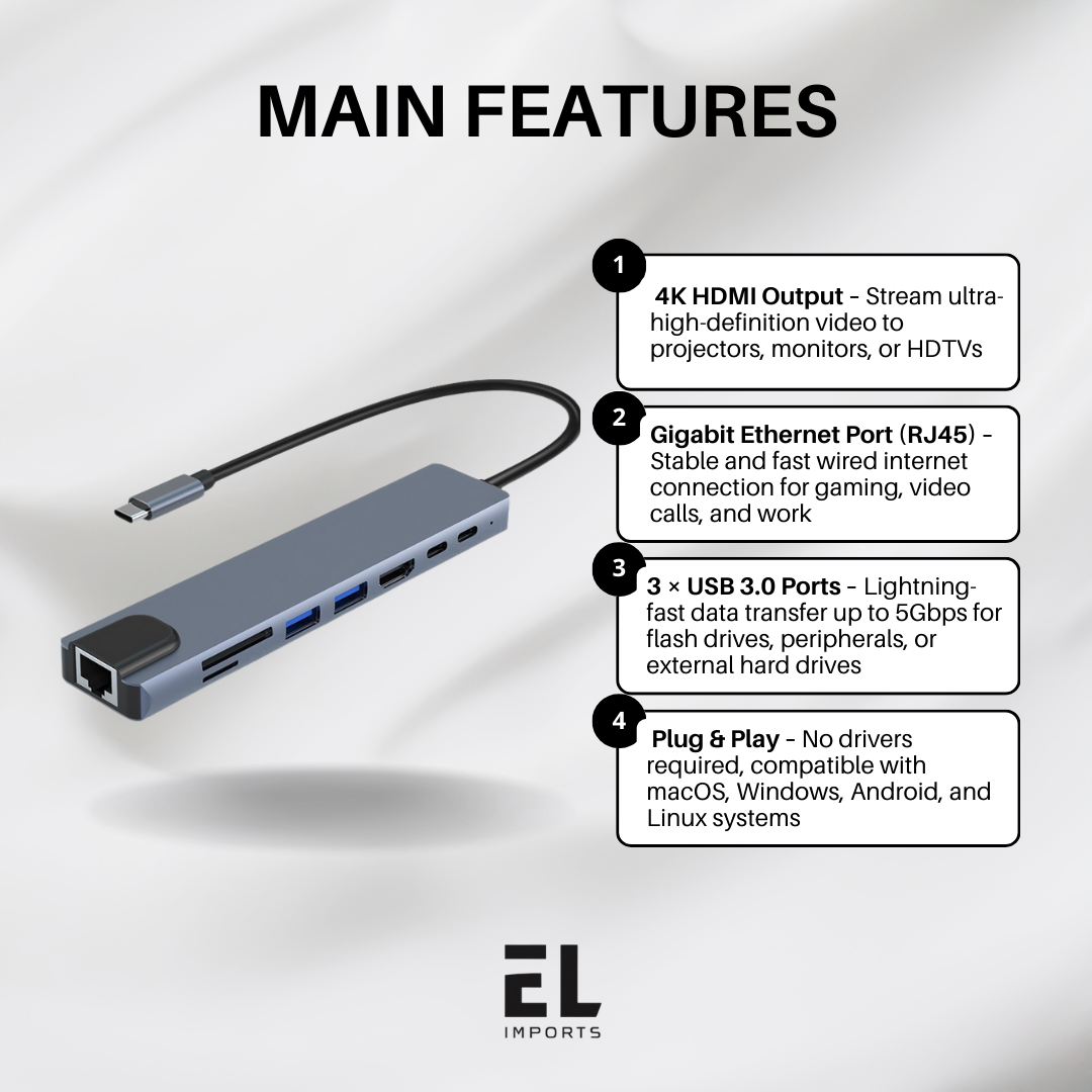8-in-1 USB-C Hub Docking Station