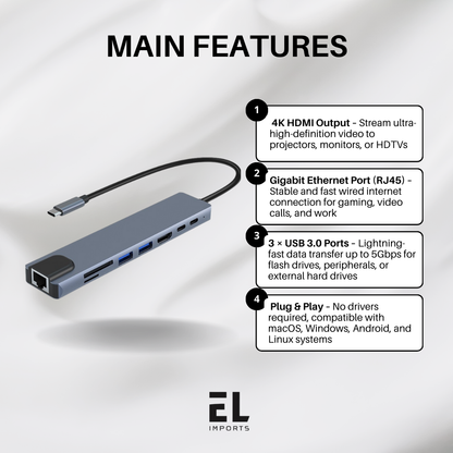 8-in-1 USB-C Hub Docking Station